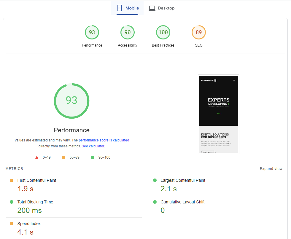 codebulls page speed