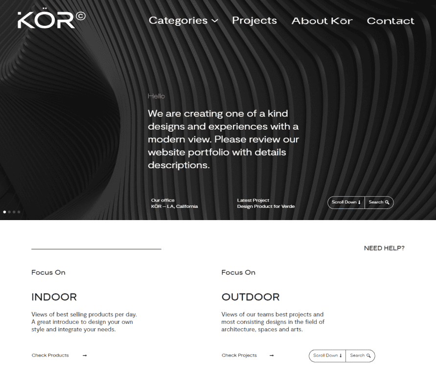 KOR designs page screenshot