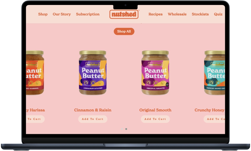 Mockup de la página web de computador de Nutshed